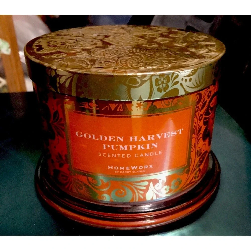 HomeWorx 3 Wick 14 Oz Candle Golden Harvest Pumpkin New